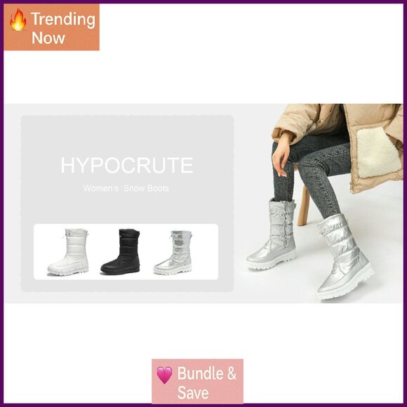 Warm Fur Lined Snow Boots Water Resistant Mid Calf Winter Hiking - Picture 8 of 8